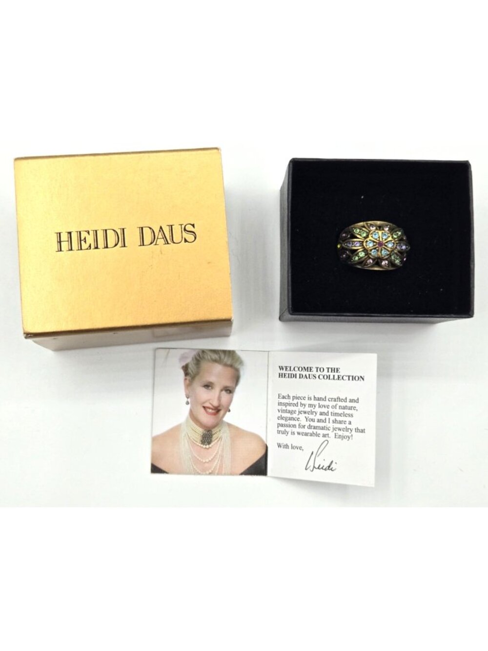 Heidi Daus Crystal Flower Brass & Swarovski Crystal Statement Ring